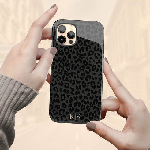 Black Leopard Custom Initials iPhone Case - Centered